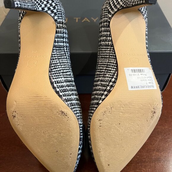 Women's Ann Taylor Frannie Flannel Bow Pumps Place & White Houndstooth Size 7 - Picture 8 of 8